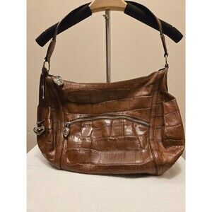 Brighton Cher Brown Croc Patent Leather Hobo Shoulder Bag handbag